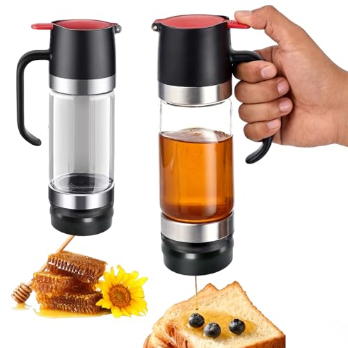 Gykutix 350ML Dispensador de Miel Antigoteo, Transparente Botella De Miel con Mango para Almacenamiento Y Jarabe Juego