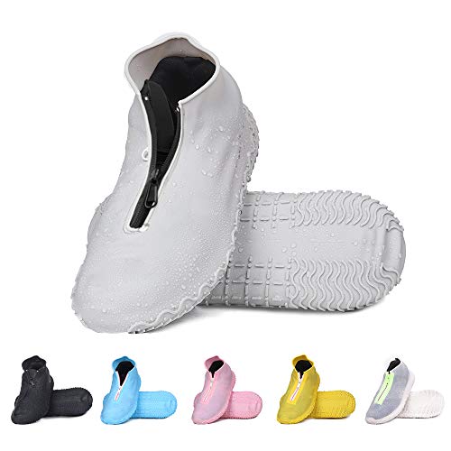 DREAMUS Reusable Silicone Waterproof Shoe Covers, Silicone Shoe Covers with Zipper No-Slip Silicone Rubber Shoe Cover for Kids,Men and Women