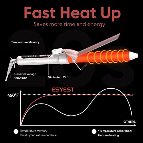 Esyest Curling Iron, Professional 1 Inch Ionic Hair Curler With Fast Even Heating And 5 Adjustable Temps (Up To 450F), Curling Wand For Beach Waves With Extra Long Tourmaline Ceramic Barrel #TOP2