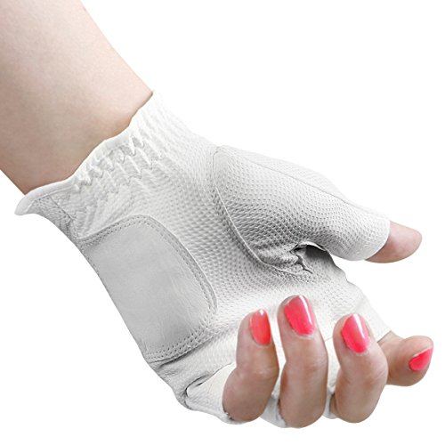 Guante golf mujer Powerbilt Countess medio dedo para días calurosos en el campo mano izquierda blanco 2