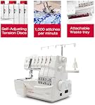 SINGER Professional 14T968DC Heavy-Duty Metal Frame Serger Overlock and Accessory Kit with 2-3-4-5 Stitch Capability, Removeable Trim Trap, 1300 Stitches per minute, & Self Adjusting, White