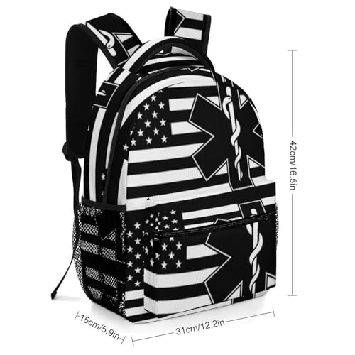 Emergency Medical Technicians U.S.A. Flag Funny Backpack Casual Daypack Lightweight Shoulders Bag for Men Women Cute Print2