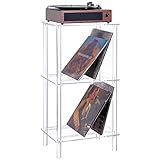 Acrylic Record Player Stand with Separators, 3 Tier Clear Vinyl Record Storage Shelf for Living Room