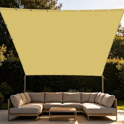 Voile d'ombrage rectangulaire 5x5m jaune sable imperméable pour patio