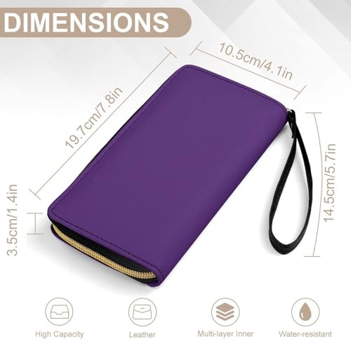 Women's Cute Decor Long PU Zipper Wallet, Travel Purse Fashion Design, Huge Storage Capacity Purse With Rope Purple2