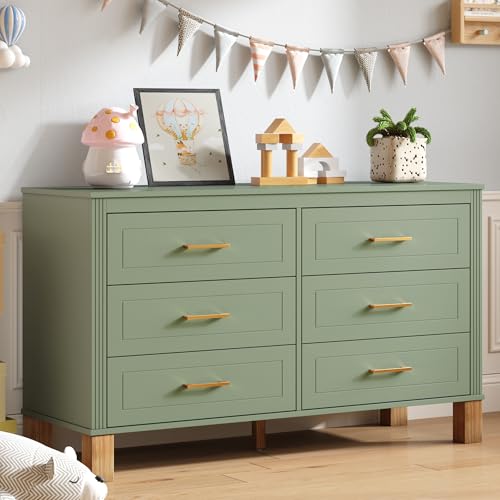 Wilshine 6-Drawer Dresser, 47" Kids & Nursery Chest Dresser Sage Green