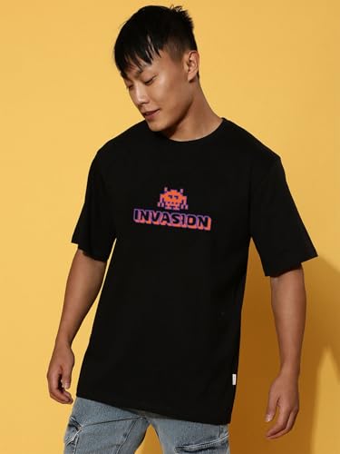 Image of Veirdo Pure Cotton Oversized Loose Fit Drop Shoulder Graphic Printed Men's Half Sleeve T-Shirt (Sizes: S to 2XL)