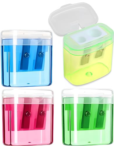 YOFASEN 4-in-1 Pencil Sharpeners - Manual, Dual Hole, Covered, for Kids, Students, Home & Office