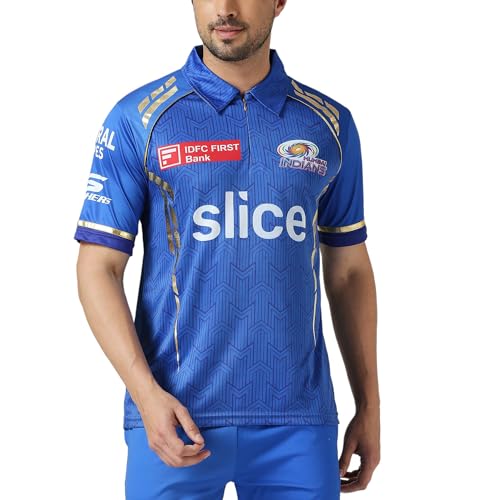 Image of playR x MI Match Jersey 2024 - Plain Half Sleeve Tee Men's Regular Fit Blue T-Shirt, Comfortable Sportswear for Match, Training & Casual Wear, Stylish MI Tee for All Seasons
