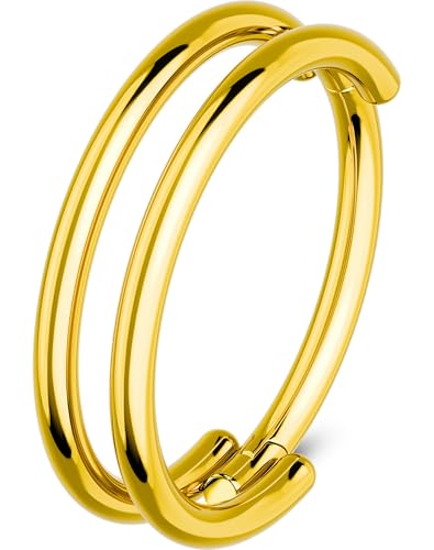 OUFER Gold Nose Rings Hoops, 20G Double Rows Hoop Nose Ring For Women, 316L Surgical Steel Hinged Segment Cartialge Piercing, Inner Diameter 7MM Cartilage Rook Helix Lobe Tragus Earrings