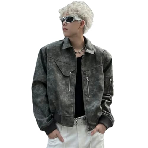 Veste courte en cuir synthétique homme à col rabattable et fermeture éclair