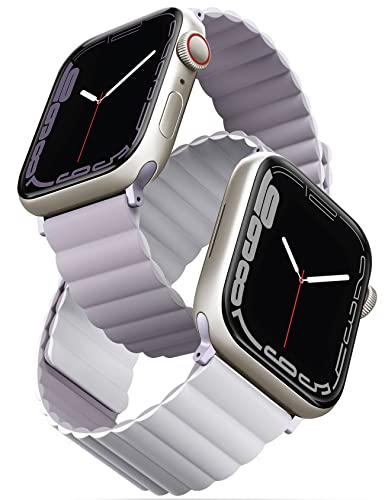 UNIQ Apple Watch バンド 42mm 41mm 40mm Series 10/9/8/7/6/SE/5/4/対応 マグネットシリコンバンド リバーシブル アップルウォッチ ベルト REVIX (ラベンダー/ホワイト, 42mm/41mm/40