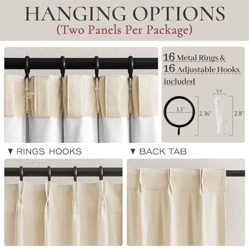Image of Light Beige 100% Blackout Curtains for Office at Home /Playroom /Classroom, Noise Cancelling Thermal Curtains 90 Inch Length 2 Panels Set Neutral Modern Window Faux Linen Pinch Pleated Drapes(40x90)