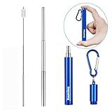 [Updated] Portable Collapsible Reusable Straws - Telescopic Stainless Steel Metal Travel Straw Drinking with Case, Cleaning Brush and Keychain, by Huameilong, Blue