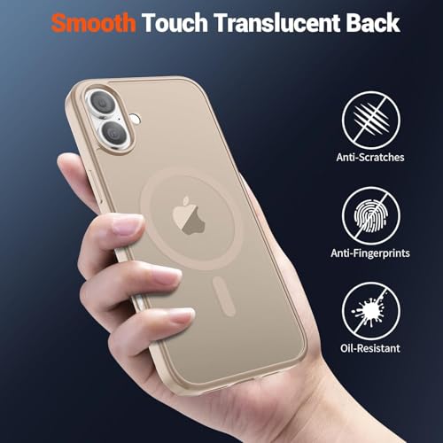 Image of SUPFINE Magnetic for iPhone 16 Case (Compatible with MagSafe)(Military Grade Drop Protection) Translucent Matte Shockproof with Anti-Fingerprint Phone Cover,Desert Gold