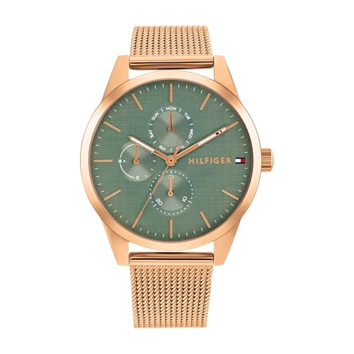 Tommy Hilfiger Montre Analogique Multifunction à Quartz pour Femme avec Bracelet Milanais en Acier Inoxydable de Couleur Or Rose - 1782770