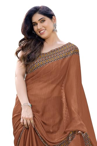 Image of MIRCHI FASHION Saree for Woman Chiffon Georgette Polka Dot Border | Plain Lightweight Women's Sari with Printed Pallu and Blouse Piece