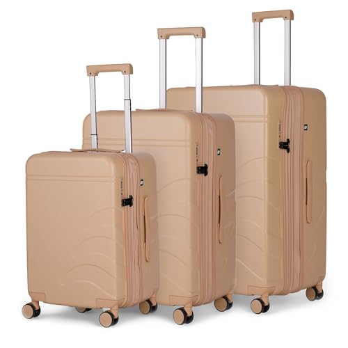 Image of Assembly Trolley Bag Set of 3 with Expandable Design & Silent Wheels, Expandable Polycarbonate Hard Shell Luggage Collection for All Trips, Beige, 20+24+28 Inch