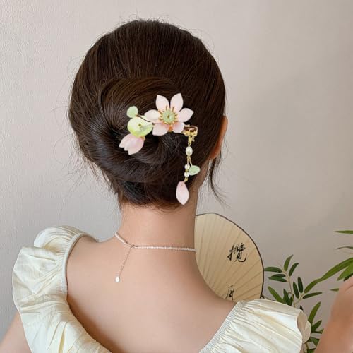 1 par de pinzas para el cabello flor loto rosa hechas a mano miniatura 6