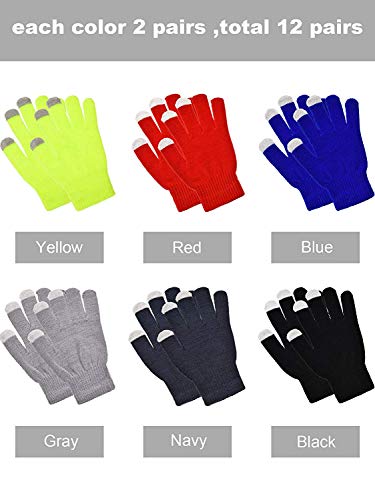 Image of Pangda 12 Pairs Winter Touch Screen Gloves for Men Women Stretch Knitted Texting Gloves Warm Windproof Solid Color Mittens