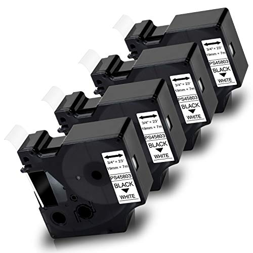Pristar Compatible 19mm Label Tape Replacement for 45803 S0720830 19mm x 7m Black on White for LabelManager 360D 420P 450D 500TS LabelWriter 450 Duo LabelPoint 350, 4-Pack