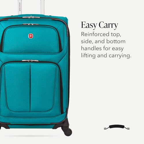 Image of SWISSGEAR Sion Softside Expandable Spinner Luggage Durable Lightweight Travel Suitcase, Teal, Checked-Medium
