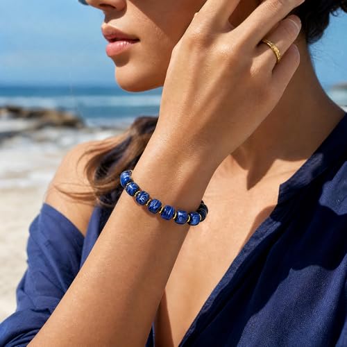 ENSKEFEN Dark Blue Chunky Beaded Bracelets for Women Trendy Boho Resin Beads Bracelet Adjustable Statement Chunky Bracelet Summer Beach Jewelry by ENSKEFEN - Used condition - Image 4