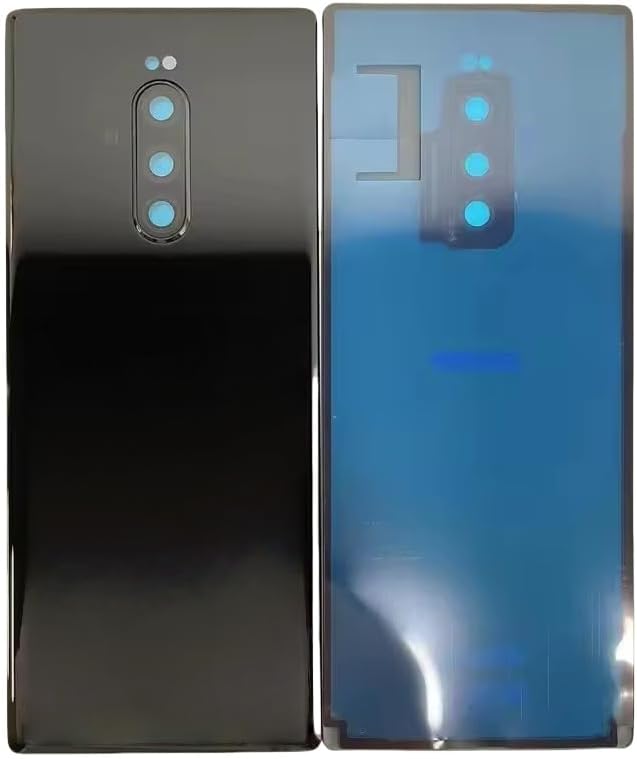 Compatible Rear Glass Back Cover for Sony Xperia 1 Model J8110 J8170 J9110 J9150 SOV40 SO-03L – Battery Door Housing Replacement Part (Black)