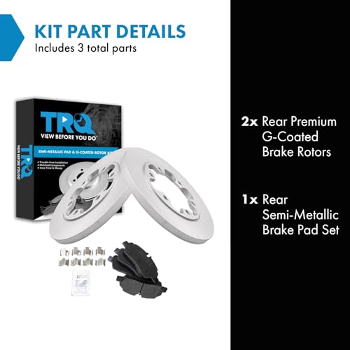 Image of TRQ Rear Brake Pad and Rotor Set Semi Metallic Coated Rotors Compatible with 2015-2019 Ford Transit-350 HD