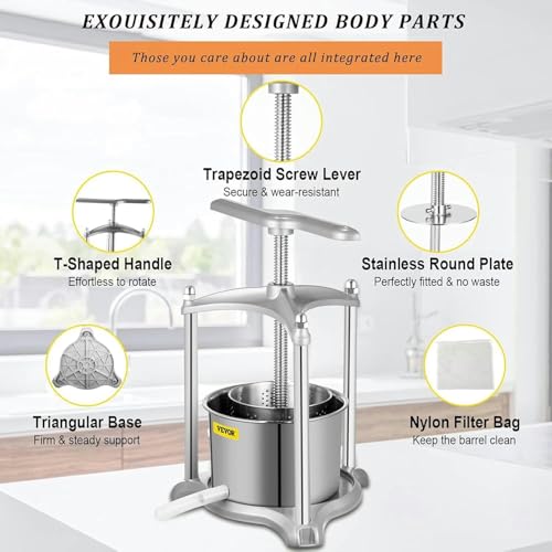 Presse-fruit manuel inox extracteur de jus de pomme et raisin