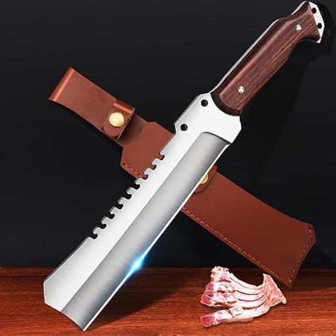 Fseoot Meat Cleaver Heavy Duty Butcher Knife with Sheath,Vegetable Cleaver Knife Chopper,Machete for Kitchen Outdoor Camping BBQ (G31) Cover