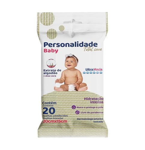 Toalha Umedecida Personalidade Baby Total Care Extrato de Algodão e Aloe Vera Ultra Macia 20 unidades 20cm X 15cm