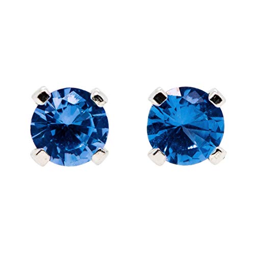 6mm Blue Sapphire Gemstone Stud Earrings in Sterling Silver - September Birthstone