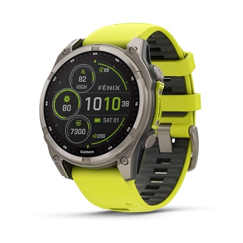 Image of Garmin Fenix 8, 47mm, Solar, Sapphire, Smartwatch, Titanium with Amp Yellow /Graphite Silicone Band