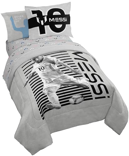 Image of Jay Franco Kids Comforter Set Includes Sheets and Pillow Cover - Soft and Cozy Bed Set for Stylish Room Decor, Grey - Messi, 5 Piece Twin
