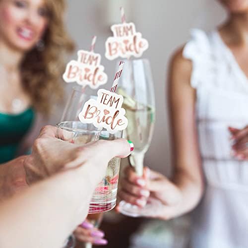 24pk Team Bride Straws | Rose Gold Hen Party Straws | Paper Hen Do Straws | Hen Straws | Team Bride Drinking Straws for Hen Party & Bachelorette Party | Hen Party Accessories | Hen Do Accessories