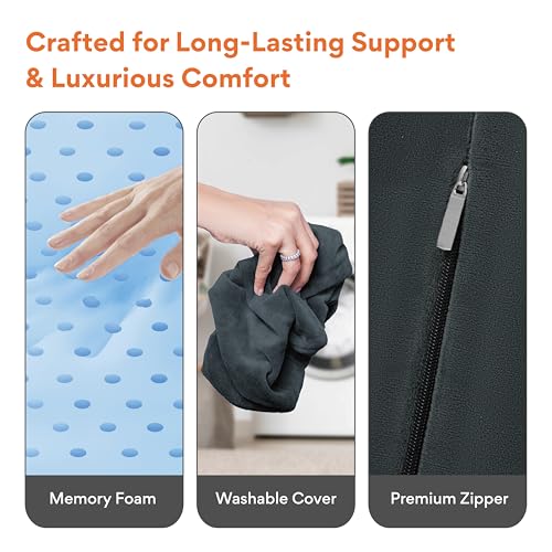 Image of FOVERA Contoured Lumbar Pillow for Sleeping Back Pain, Nerve Pain, Pregnancy, and Hip Pain Relief - Orthopedic Memory Foam with Breathable and Washable Cover (Velvet Dark Grey)