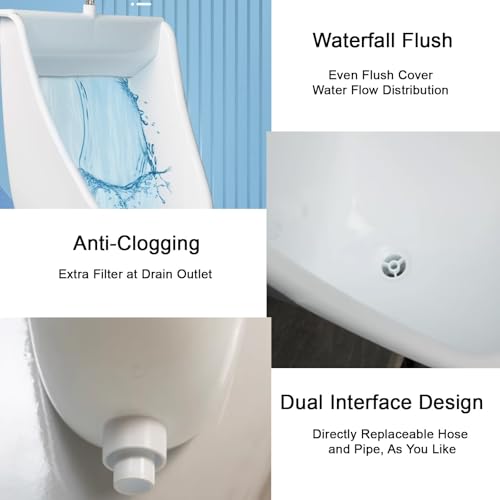 Orinal para hombres comercial, de plástico, montado en pared, sin agua, con manguera y válvula de descarga, para baños públicos, garajes y pequeños baños al aire libre (negro) miniatura 7