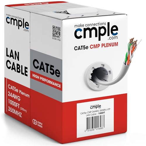 Cmple - Cat5e Plenum Cable 1000ft, CMP, White, 350MHz Gigabit Ethernet Solid Network Internet Bulk UTP