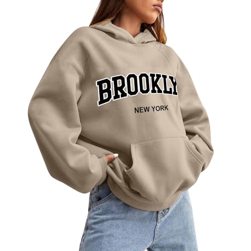 OCCOKO Sweat Hoodie Sudadera con Capucha Mujer Tops Sudadera Suelto Informal de Manga Larga con Bolsillo para Mujer Otoño Mujer (Pack de 1) (Khaki, S)