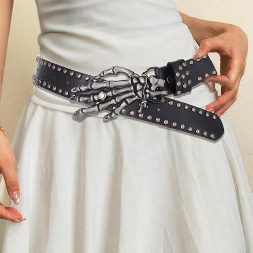 COSYDAYS Skeleton Hand Studded Leather Belt Black Punk Y2k Belt Goth Rave Halloween Jeans Belts Accessories for Women2