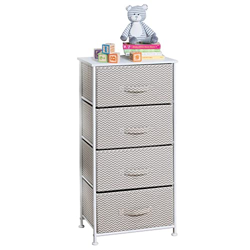 mDesign Tall Dresser Storage Tower Stand with 4 Removable Fabric Drawers - Steel Frame, Wood Top Organizer for Baby, Kid, and Teen Bedroom, Nursery, Playroom, or Dorm, Spira Collection, Taupe/Natural