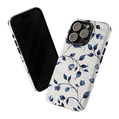 Coque fleurie bleu vigne pour iPhone 15 Pro protection rigide chic - 2