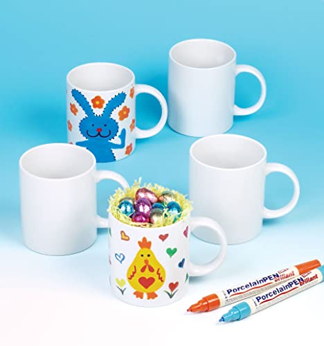 Baker Ross Créez vos propres grandes tasses en porcelaine blanche (paquet de 4) pour les enfants à décorer, arts et métiers