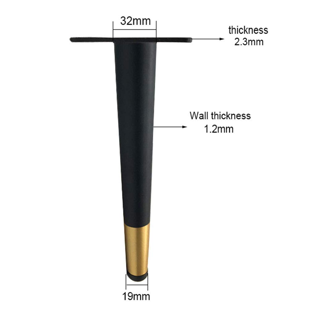 Gambe per mobili a Cono, Gambe per Divano Moderne in Metallo con Base in Ottone, Accessori per armadietti, poggiapiedi, Nere, dritte, 12 cm/4,7 Pollici.