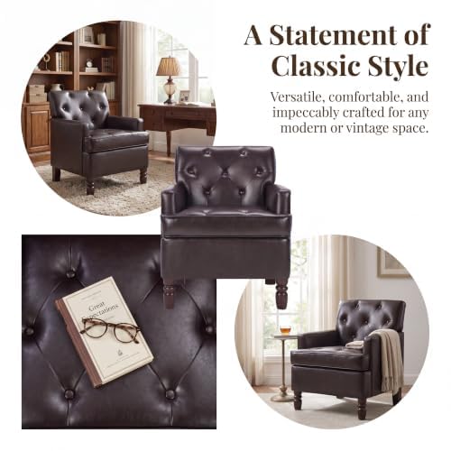 Image of Leather Recliner Chair, Vintage Single Reclining Couch, Brown