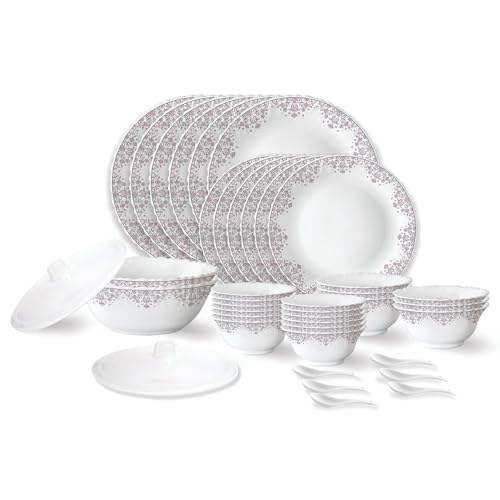 Image of Larah by BOROSIL Lark Fluted Series Opalware Dinner Set | 40 Pieces for Family of 6 | Microwave & Dishwasher Safe | Bone-Ash Free | Crockery Set for Dining & Gifting | Plates & Bowls | White