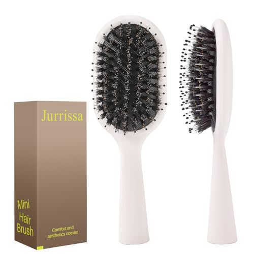 Jurrissa Boar Bristles Hair Brush for Women Men and Kids Detangling Hair Brush for Smoothing Massage Add Shine Nylon&Boar Bristles brush for Hair Healthy Easy to Storage(White)