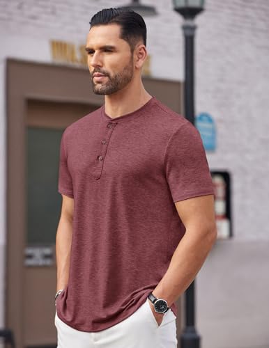 Image of COOFANDY Men's Henley Shirts Short Sleeve Casual Basic Tee Summer Button Henley Soild T Shirts