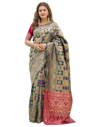 Image of SIRIL Women's Banarasi Weaving Soft Silk Saree With Unstitched Blouse Piece(4791S141 Green)